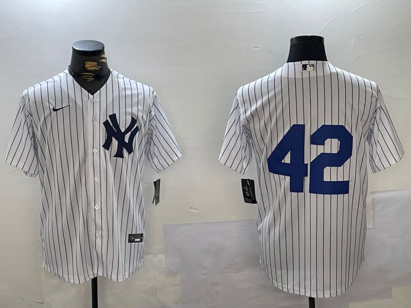 Men New York Yankees 42 No Name White Stripe Fashion Nike 2024 MLB Jersey style 5